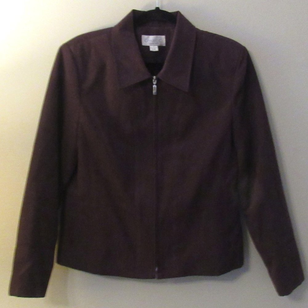 Conrad C Collection Faux Suede Plum Zip Up Jacket
